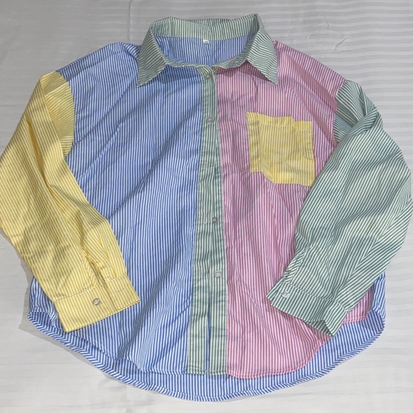 Multicolor Striped Button Down oversized Shirt Ladies Medium - Picture 1 of 5